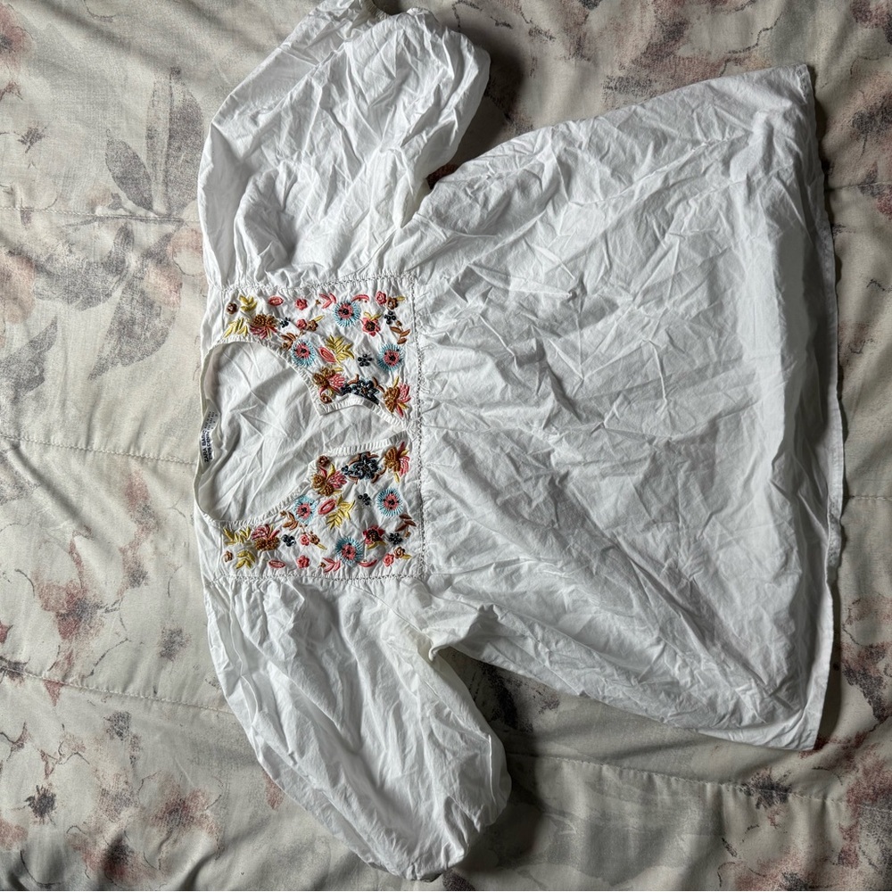 Zara Basic White Top with Colorful Embroidery